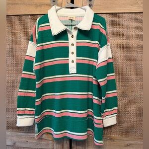BiBi Green and Pink Striped rugby style Shirt